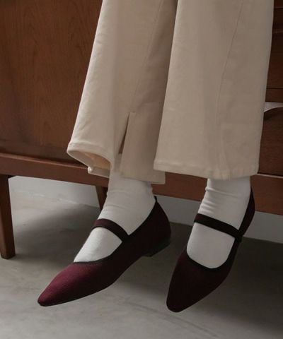【50%OFF】サステナブル ストラップニットフラットパンプス